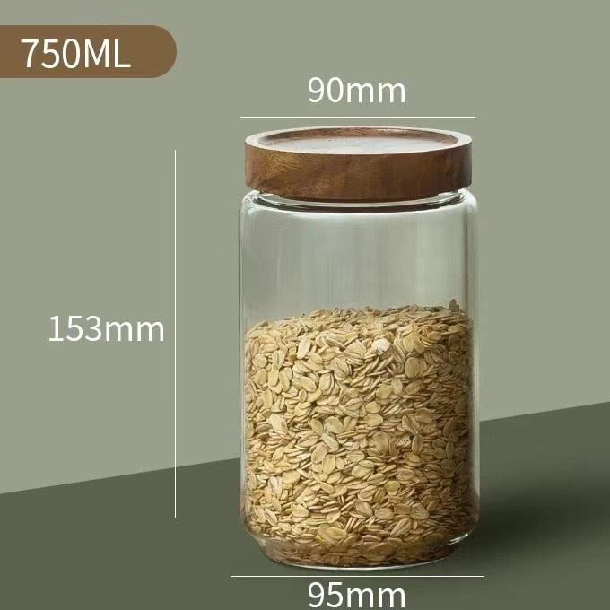 Wood Lid Glass Airtight Canister