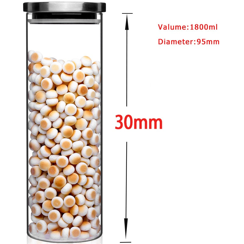 Container for Cereals Glass Jars with Stainless Steel Cover Glass Spice Jars Storage Tank Food Contain Coffee Bean Jars