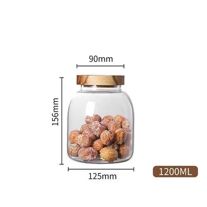 Large Capacity Glass Sealed Jar Lid Sealed Storage Wood Cover Storage Jar Organizer Kitchen Containers