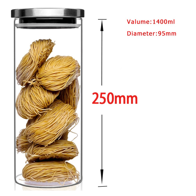 Container for Cereals Glass Jars with Stainless Steel Cover Glass Spice Jars Storage Tank Food Contain Coffee Bean Jars