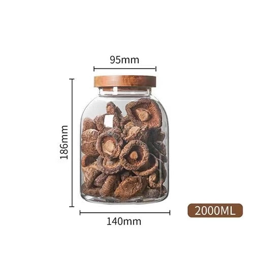 Large Capacity Glass Sealed Jar Lid Sealed Storage Wood Cover Storage Jar Organizer Kitchen Containers