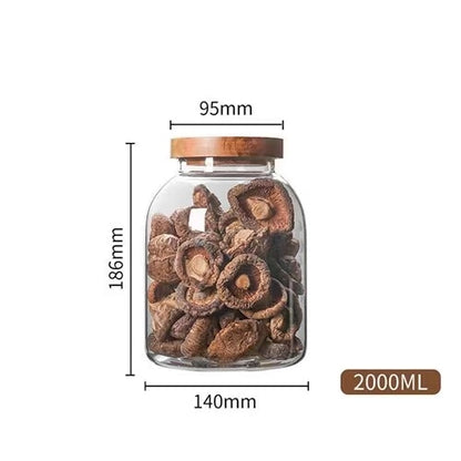 Large Capacity Glass Sealed Jar Lid Sealed Storage Wood Cover Storage Jar Organizer Kitchen Containers