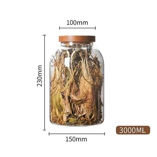 Large Capacity Glass Sealed Jar Lid Sealed Storage Wood Cover Storage Jar Organizer Kitchen Containers