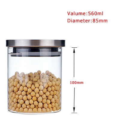 Container for Cereals Glass Jars with Stainless Steel Cover Glass Spice Jars Storage Tank Food Contain Coffee Bean Jars