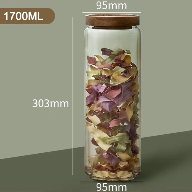 Wood Lid Glass Airtight Canister