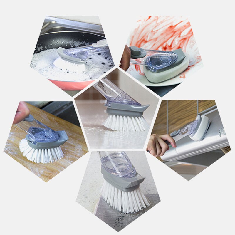 1/5Pcs Double Use Kitchen Cleaning Brush Scrubber Dish Bowl Washing Sponge Automatic Liquid Dispenser Kitchen Pot Cleaner Tools