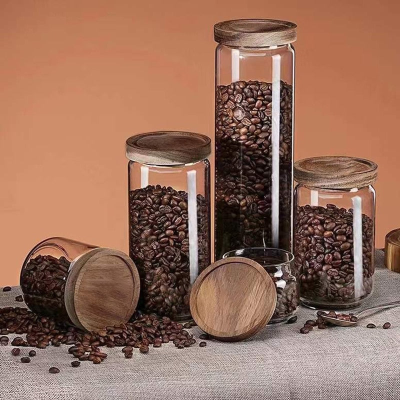 Wood Lid Glass Airtight Canister