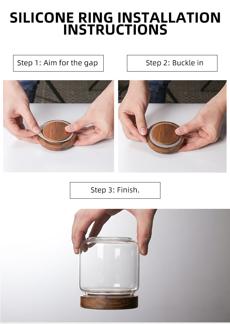 Wood Lid Glass Airtight Canister