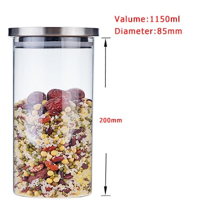 Container for Cereals Glass Jars with Stainless Steel Cover Glass Spice Jars Storage Tank Food Contain Coffee Bean Jars