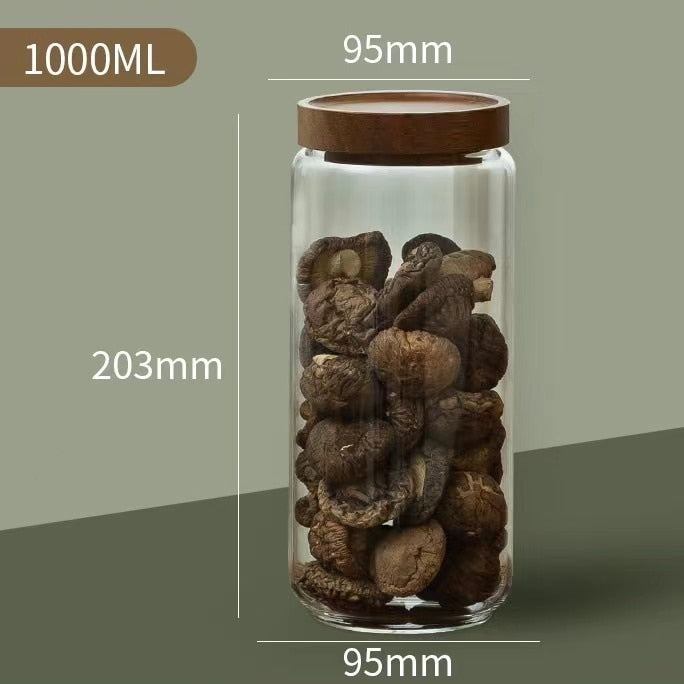 Wood Lid Glass Airtight Canister