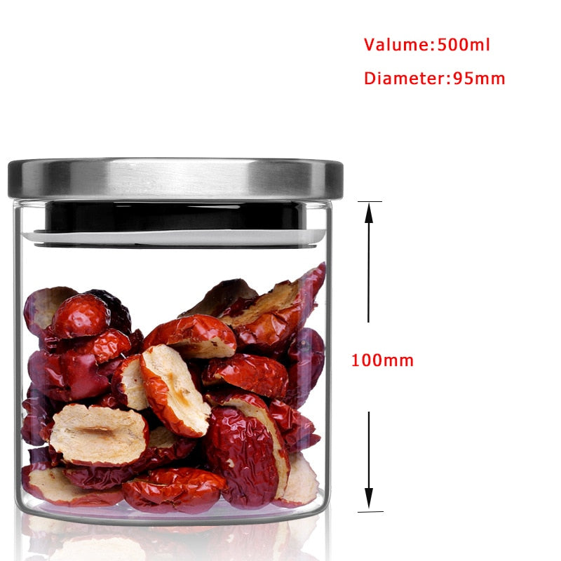 Container for Cereals Glass Jars with Stainless Steel Cover Glass Spice Jars Storage Tank Food Contain Coffee Bean Jars