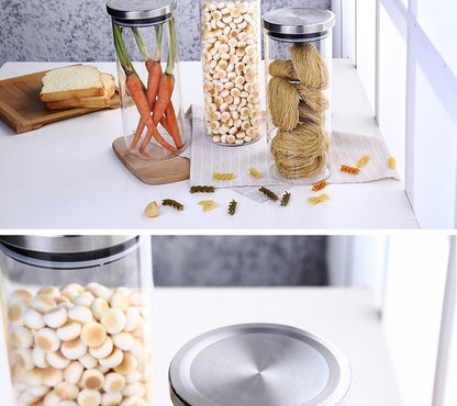 Container for Cereals Glass Jars with Stainless Steel Cover Glass Spice Jars Storage Tank Food Contain Coffee Bean Jars