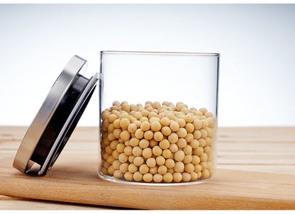 Container for Cereals Glass Jars with Stainless Steel Cover Glass Spice Jars Storage Tank Food Contain Coffee Bean Jars