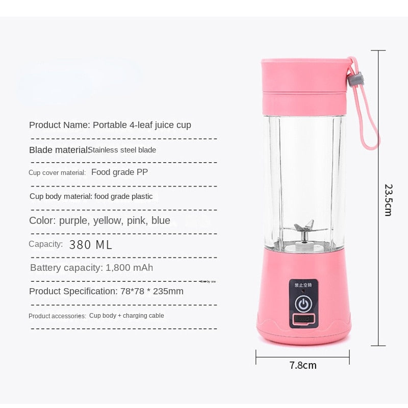 Portable Juicer Cup 6 Blade Juicer USB Rechargeable Handheld Smoothie Blender Fruit Blender for On-the-go Travel