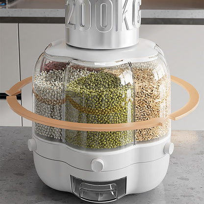 6-Grid Rotating Grid Grain Rice Dispenser Sealed Cereal Separate Bucket Dry Food Container Round Rice Storage Tank Storage Box