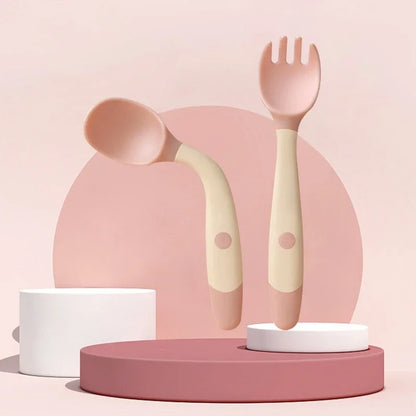 Baby Children Spoon Fork Set Soft Bendable Silicone Scoop Fork Kit Tableware Toddler Training Feeding Cutlery Utensil