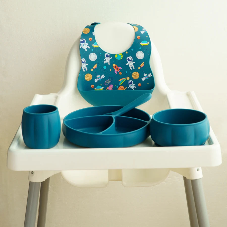 BPA Free Baby Accessories Children's Tableware Silicone Bib Food Container Feeding Baby Dishes Plates Sucker Bowl Spoon Cup