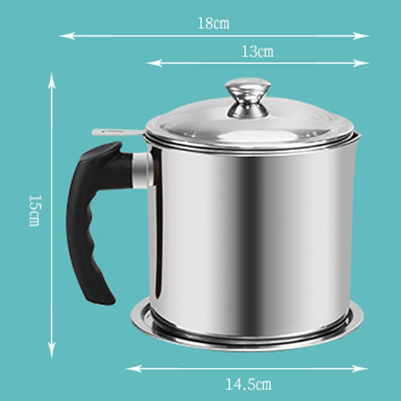 1.3L Stainless Steel Household Oil Filter Pot Lard Strainer Tank Container Jug Large Capacity Storage Can Kitchen Cooking Tools