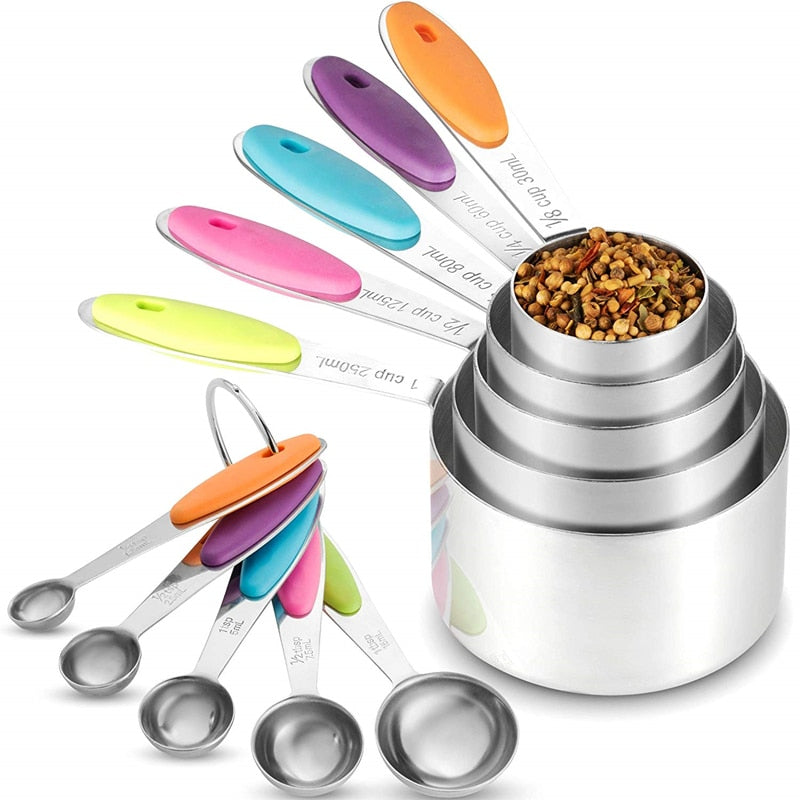 5/10Pcs Stainless Steel Measuring Set Stackable Measuring Cups Measuring Spoons Set For Kitchen Tea Coffee Baking Measuring Tool