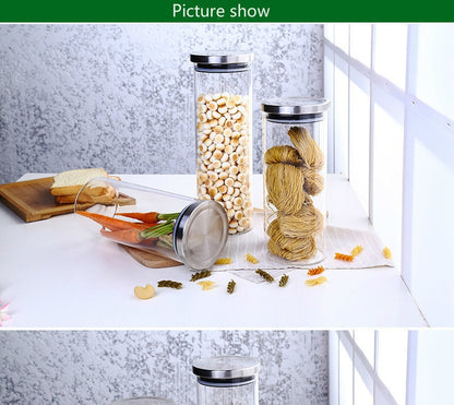 Container for Cereals Glass Jars with Stainless Steel Cover Glass Spice Jars Storage Tank Food Contain Coffee Bean Jars