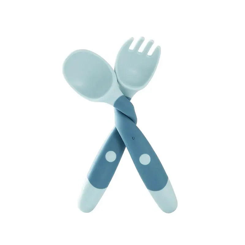 Baby Children Spoon Fork Set Soft Bendable Silicone Scoop Fork Kit Tableware Toddler Training Feeding Cutlery Utensil