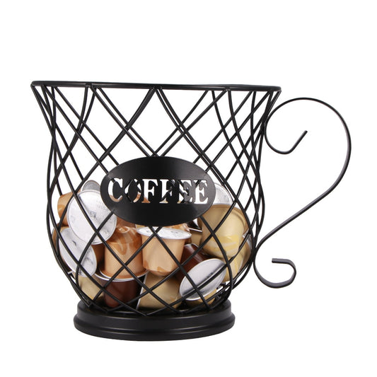 Coffee Capsule Universal Storage Basket Coffee Cup Basket Vintage Coffee Pod Organizer Holder Black For Home Cafe Hotel