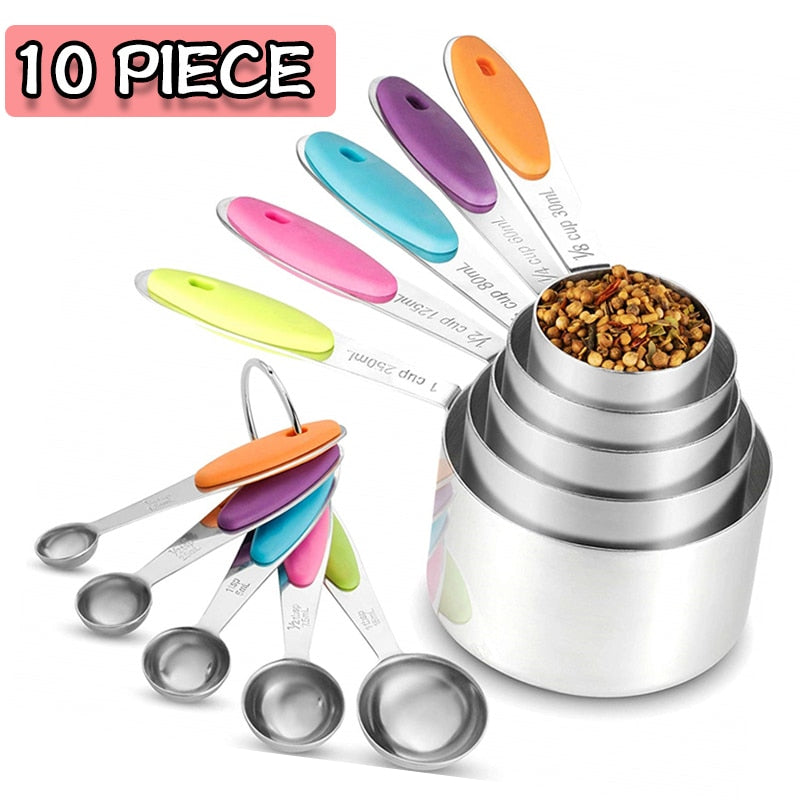 5/10Pcs Stainless Steel Measuring Set Stackable Measuring Cups Measuring Spoons Set For Kitchen Tea Coffee Baking Measuring Tool