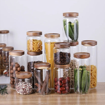 Wood Lid Glass Airtight Canister